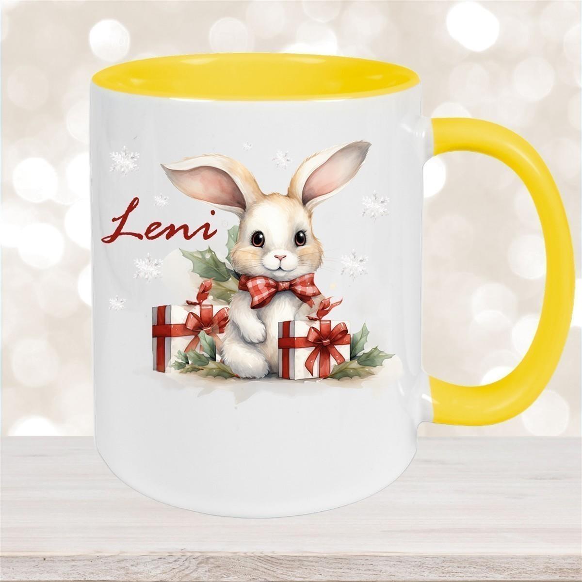 Tasse Wunschname Weihnachten Hase Sterne Keramik Kinderbecher versch. Farben