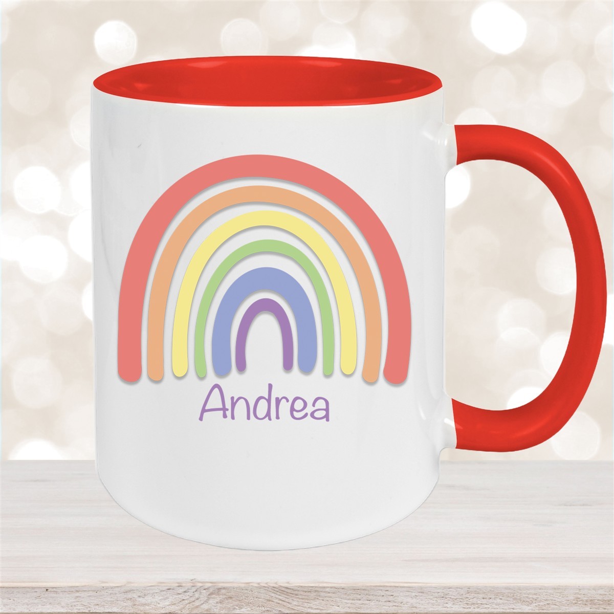 Tasse Wunschname Regenbogen #1 Keramik Kinderbecher Rot