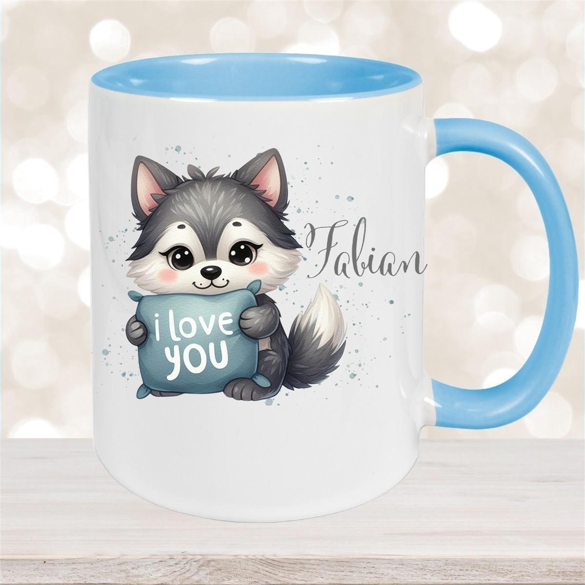 Tasse Liebe - Fuchs Valentinstag Wunschnamen Keramik personalisiert versch. Farben