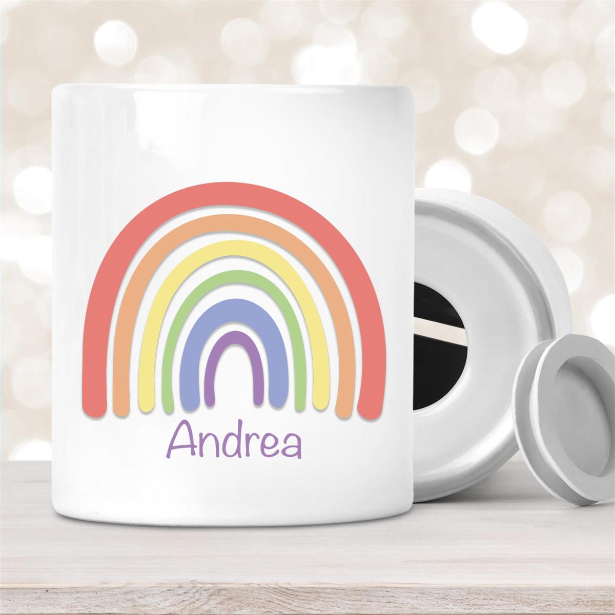 Spardose mit Wunschname Regenbogen  #1 personalisiert