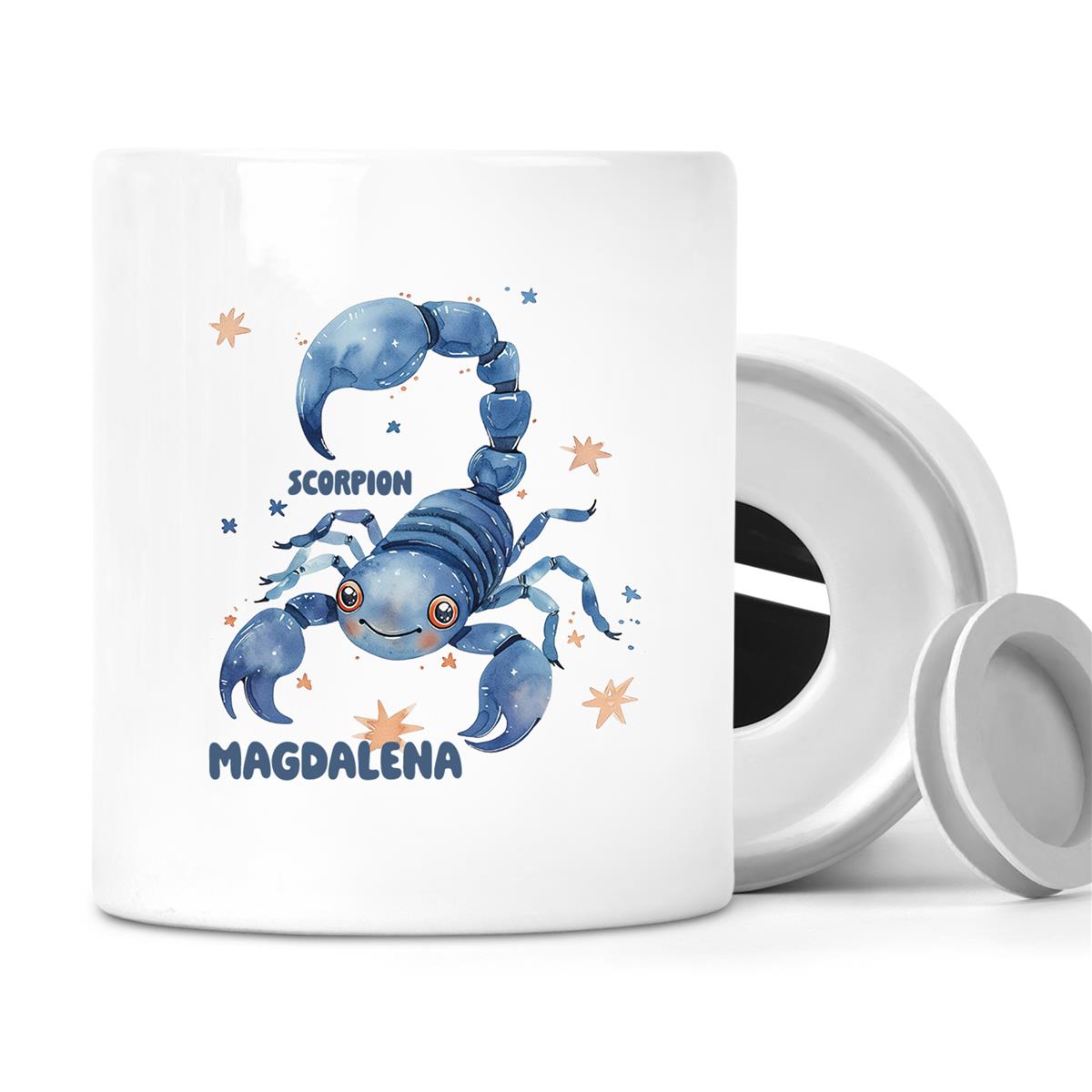 Spardose mit Wunschname Sternzeichen Skorpion 1 personalisiert