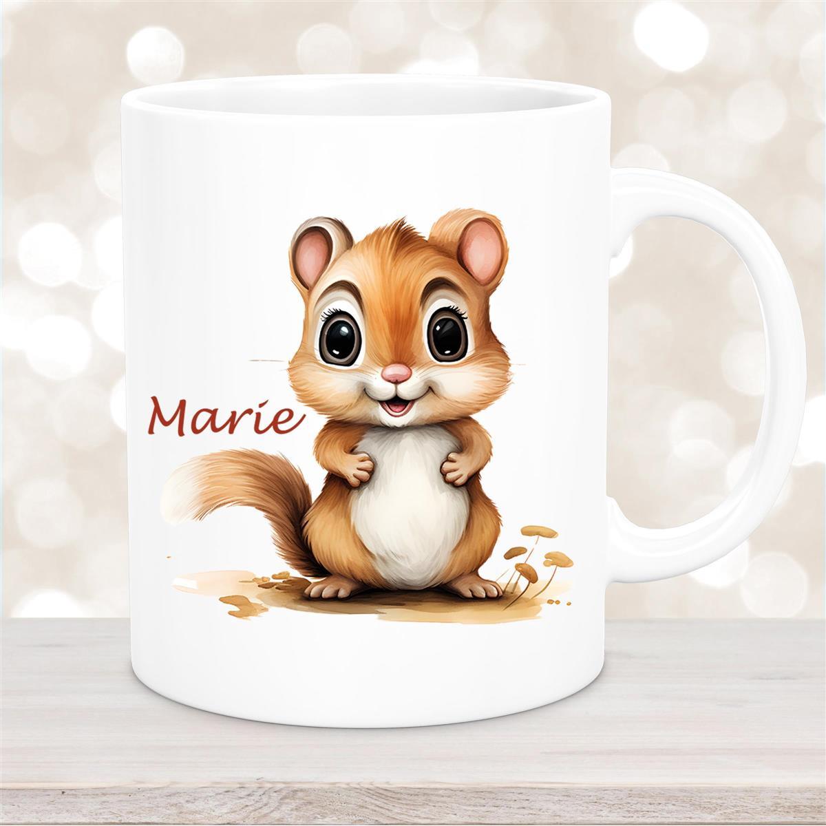 Tasse Wunschname Chipmunk #2 Keramik Kinderbecher personalisiert Weiß