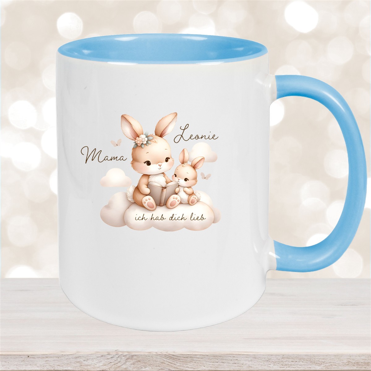 Tasse Muttertag #6 Wunschnamen Keramik Personalisiert Hellblau