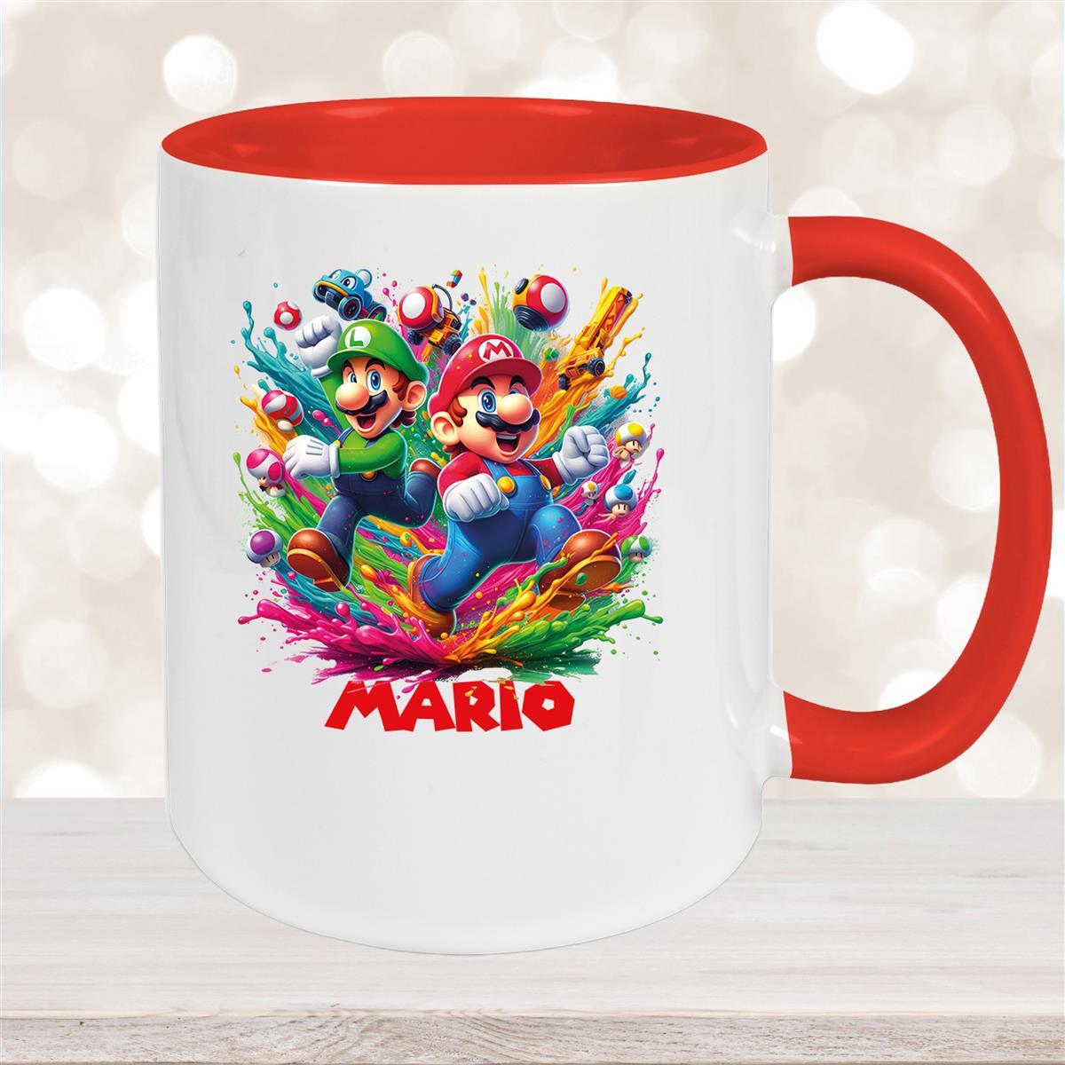 Tasse Wunschname Super-Mario #6 Keramik Kinderbecher personalisiert Rot