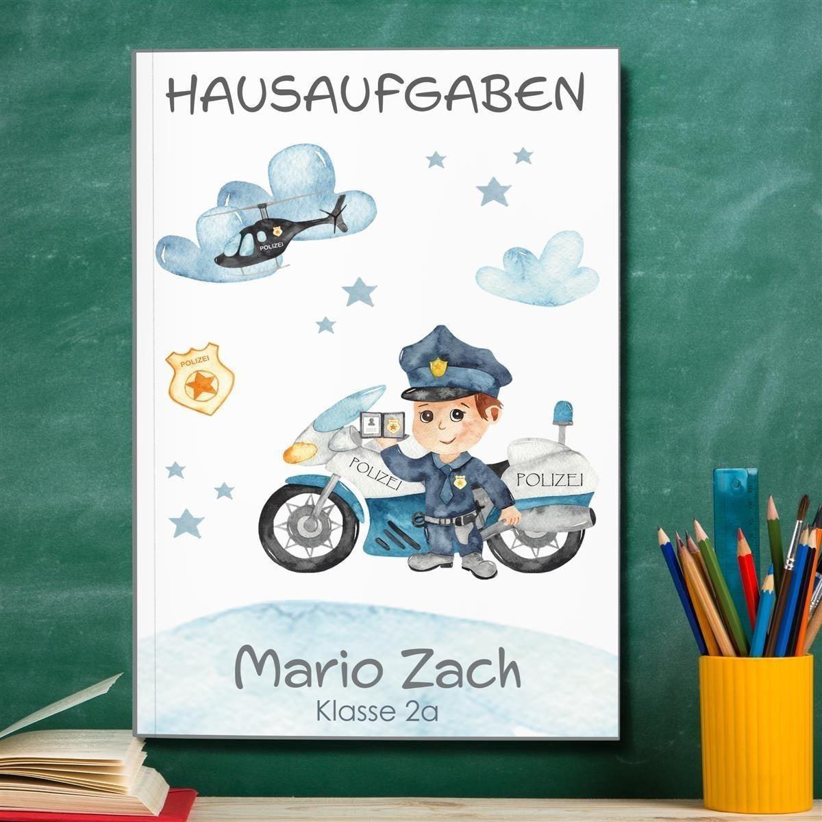 Hausaufgabenheft Polizei 2 DIN A5 - 48 Blatt mit Name und Klasse