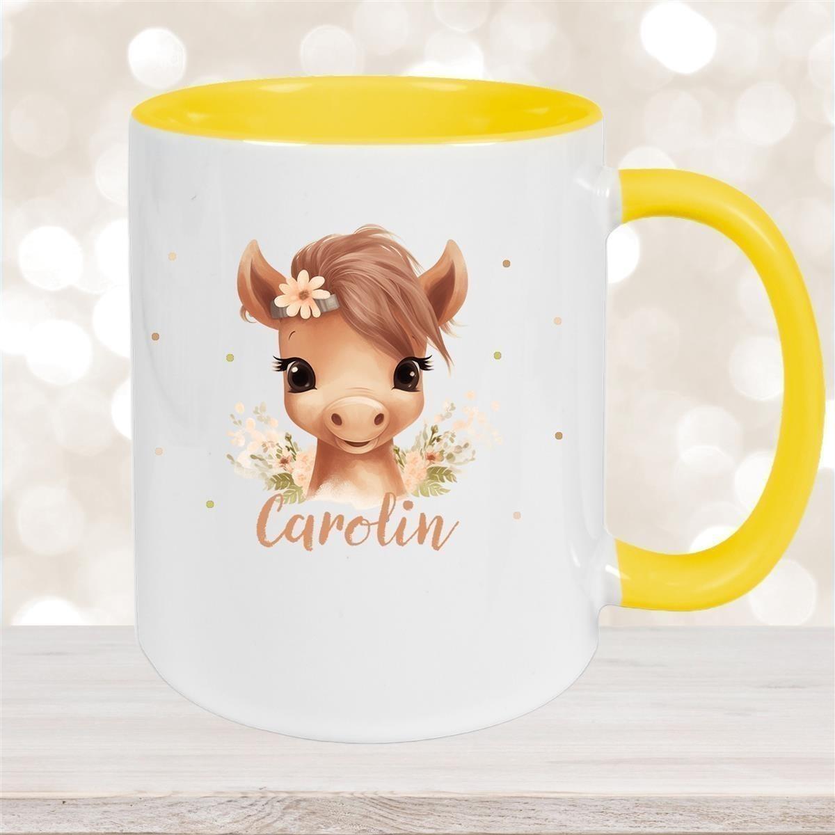 Tasse Pferd 6 Wunschname Keramik Kinderbecher personalisiert versch. Farben