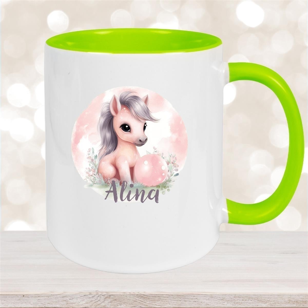 Tasse Pferd #7 Wunschname Keramik Kinderbecher personalisiert versch. Farben