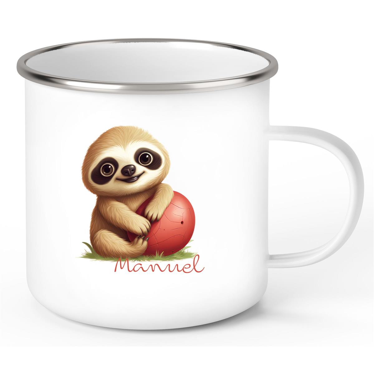 Tasse Wunschname Faultier-Ball Emaille Kinderbecher