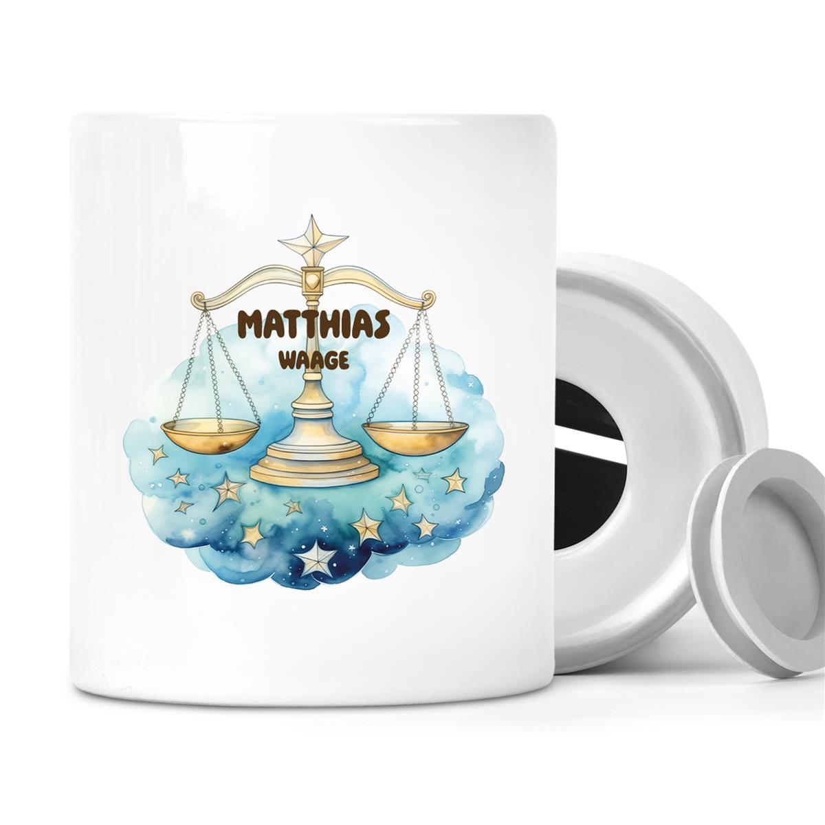 Spardose mit Wunschname Sternzeichen Waage 1 personalisiert