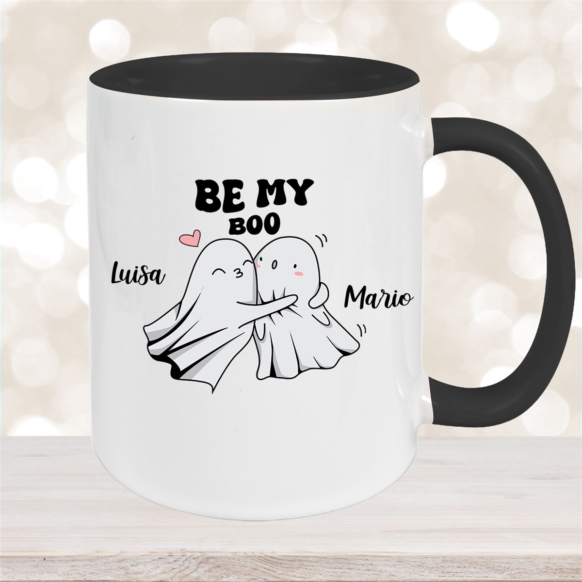 Tasse Liebe - BE MY BOO Valentinstag Wunschnamen Keramik personalisiert Schwarz
