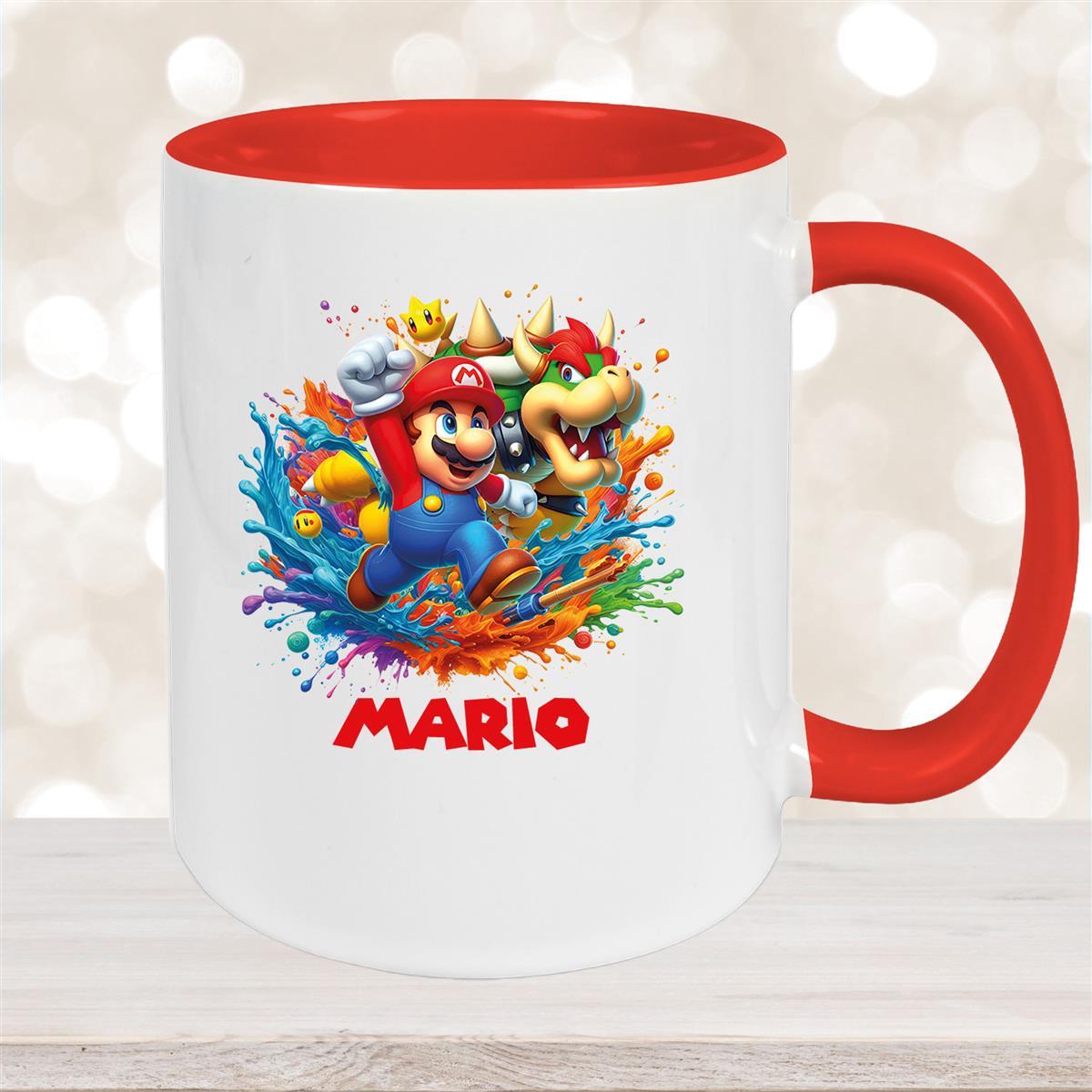 Tasse Wunschname Super-Mario #5 Keramik Kinderbecher personalisiert Rot