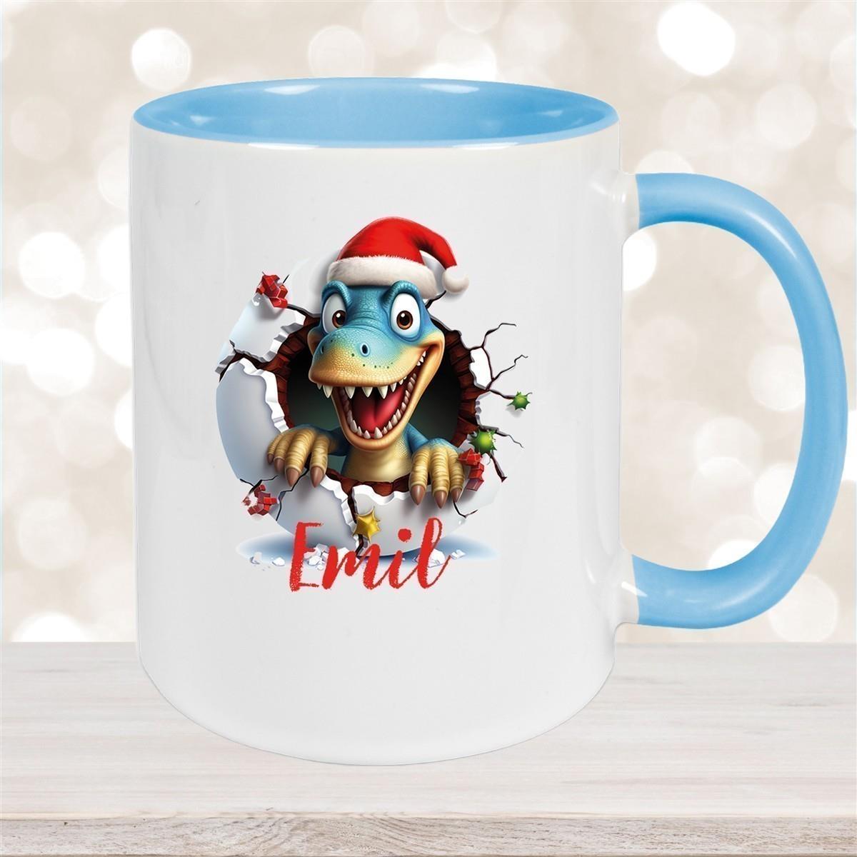 Tasse Wunschname Christmas Dino 2 Keramik Kinderbecher versch. Farben