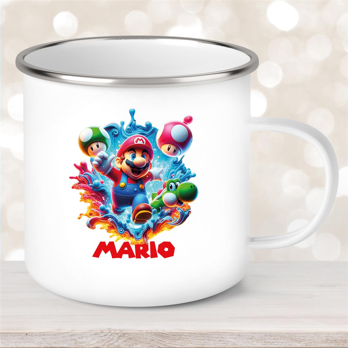 Tasse Wunschname Super-Mario #8 Emaille Kinderbecher personalisiert