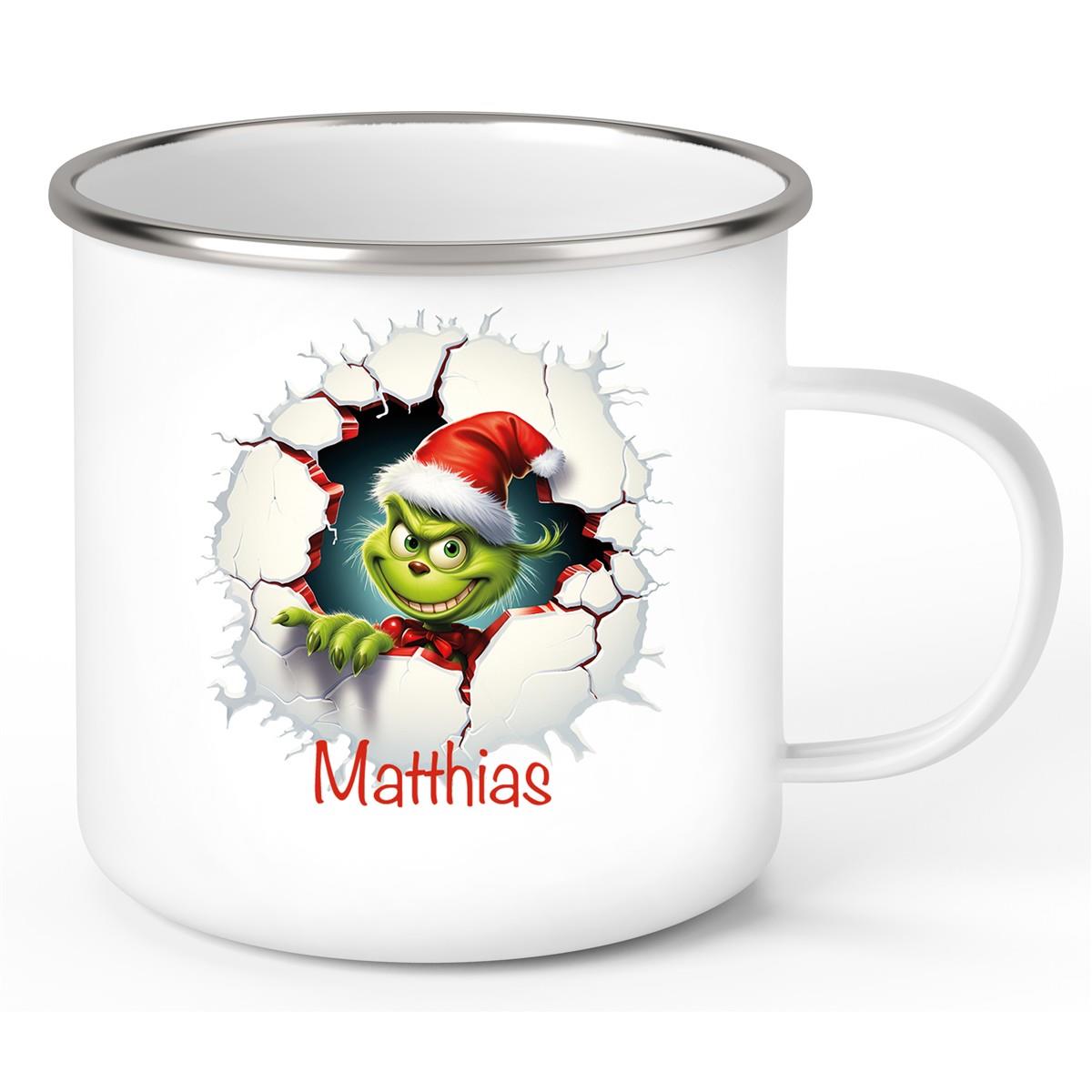 Tasse Wunschname Weihnachten Grinch 8 Emaille Kinderbecher