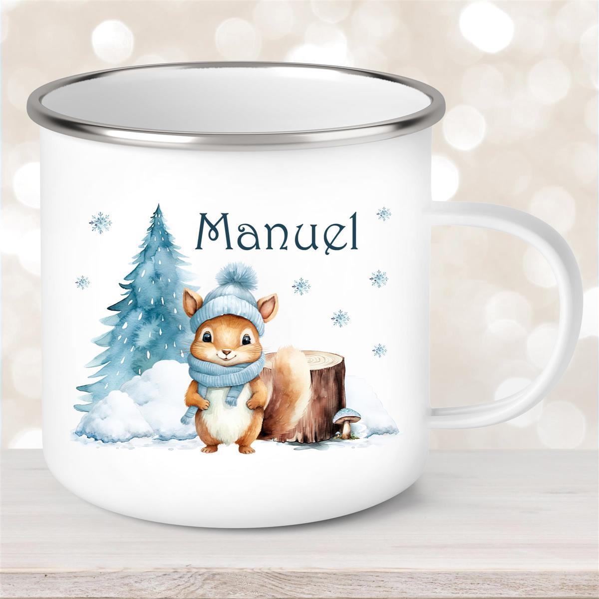 Tasse Wunschname Weihnachten Eichhörnchen #1 Emaille Kinderbecher