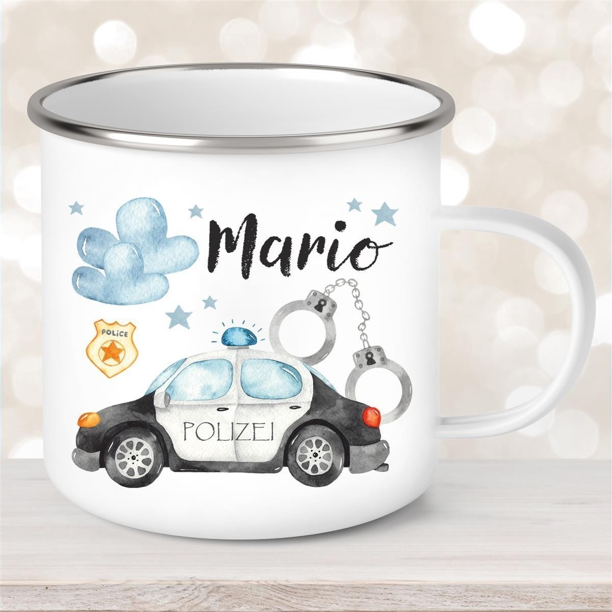 Tasse Polizei #1 Wunschname Emaille Kinderbecher personalisiert Tasse Polizei #1 Wunschname Emaille Kinderbecher personalisiert