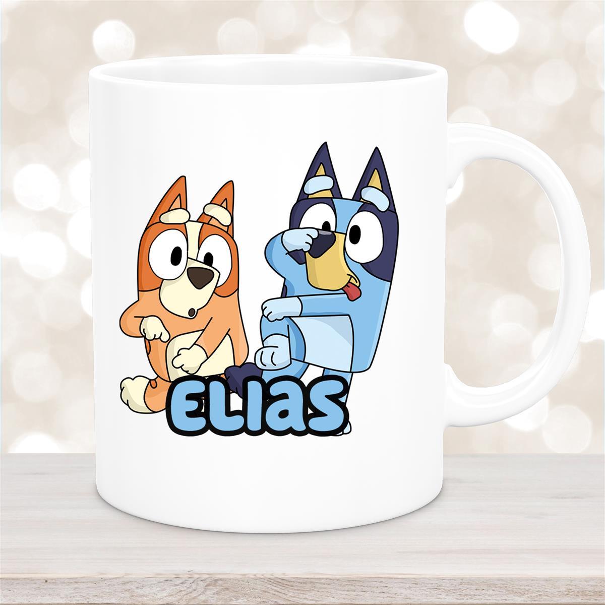 Tasse Bluey #3 Wunschname Keramik Kinderbecher personalisiert Weiß