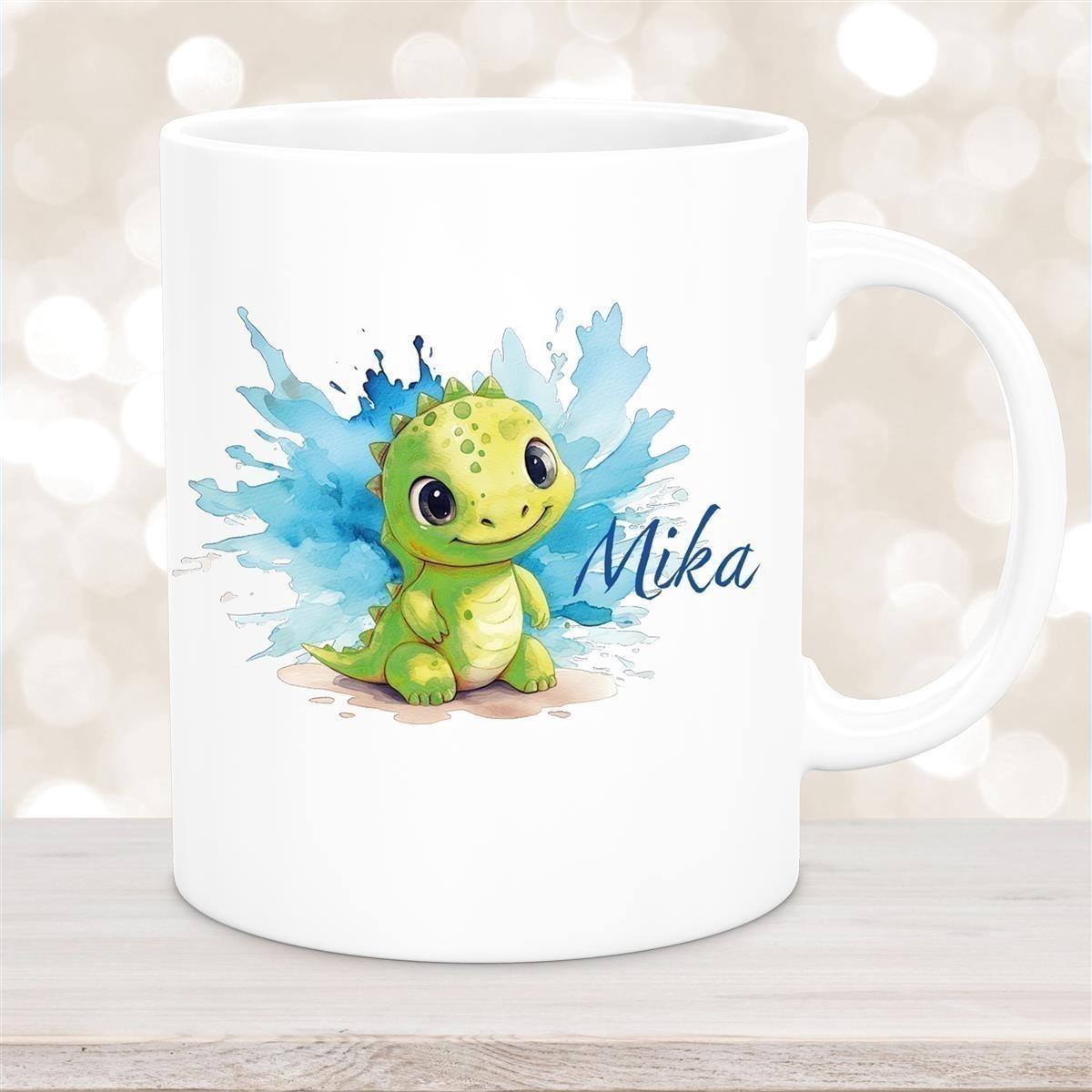 Tasse Dino 12 Wunschname Keramik Kinderbecher Personalisiert versch. Farben