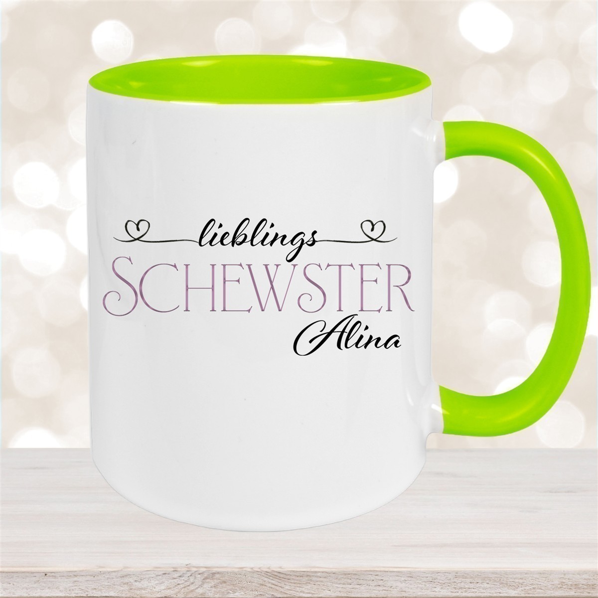 Tasse Wunschname Lieblings-Schwester #1 personalisiert Keramik Becher versch. Farben