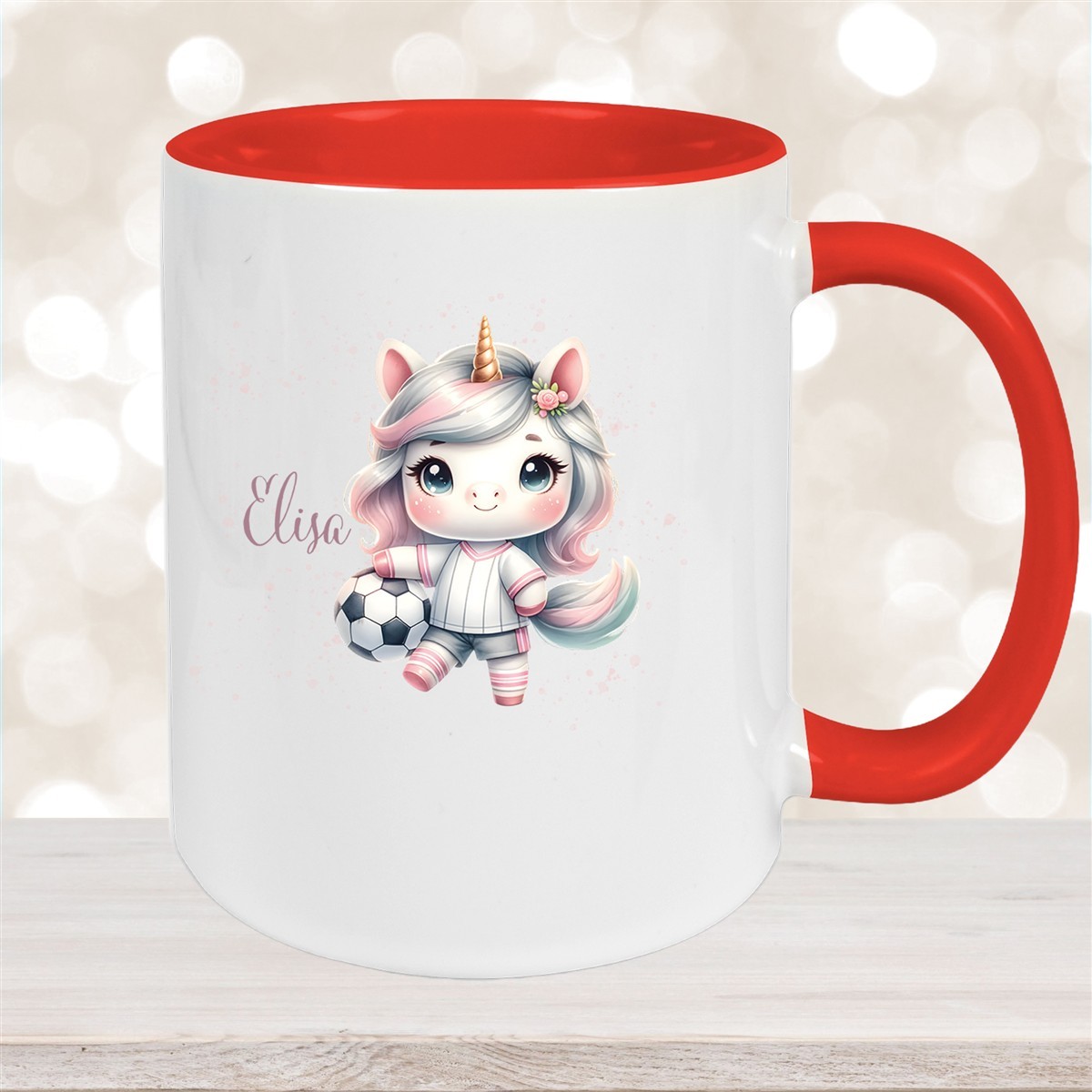Tasse Fußball #10 Wunschname Keramik Kinderbecher personalisiert Rot