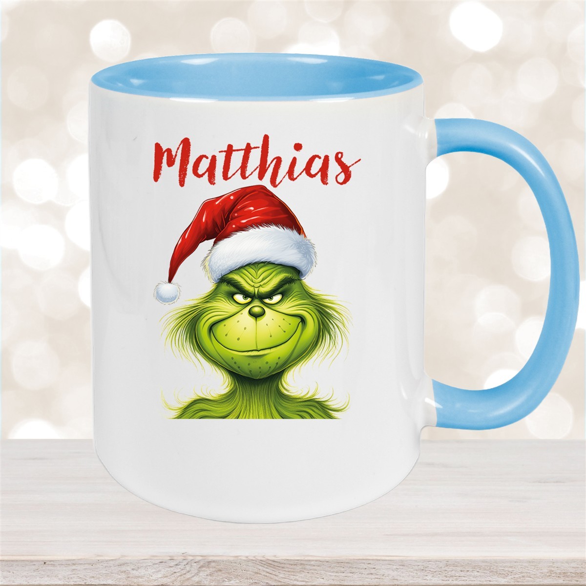 Tasse Wunschname Weihnachten Grinch #3 Keramik Kinderbecher Hellblau
