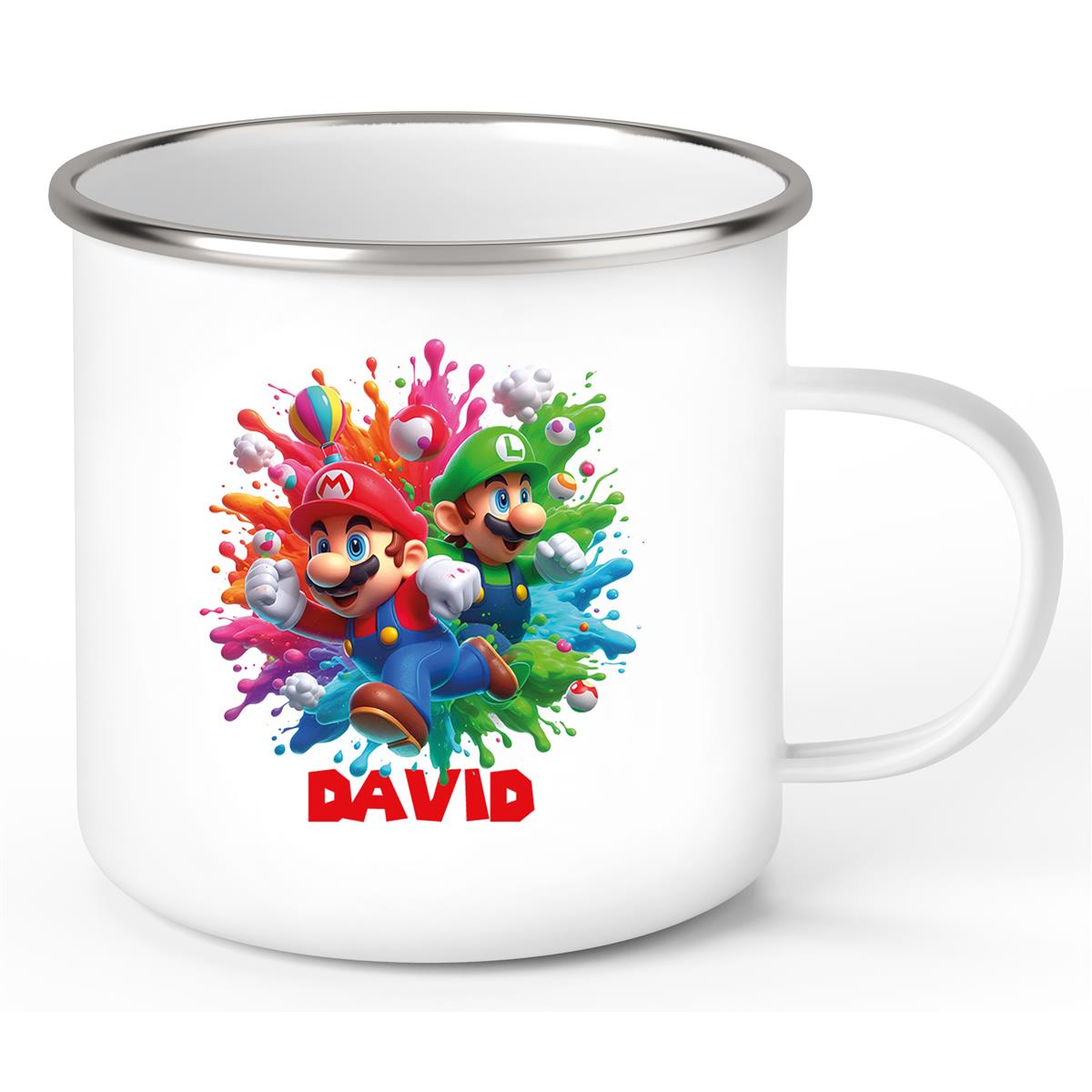 Tasse Wunschname Super-Mario 1 Emaille Kinderbecher personalisiert