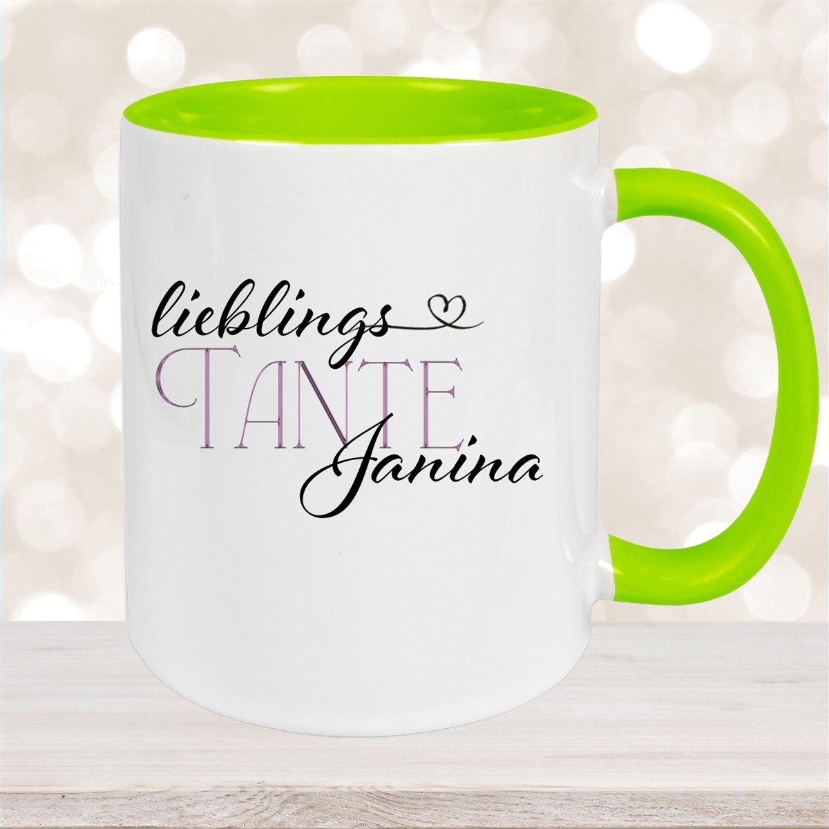 Tasse Wunschname Lieblings-Tante #1 personalisiert Keramik Becher Grün