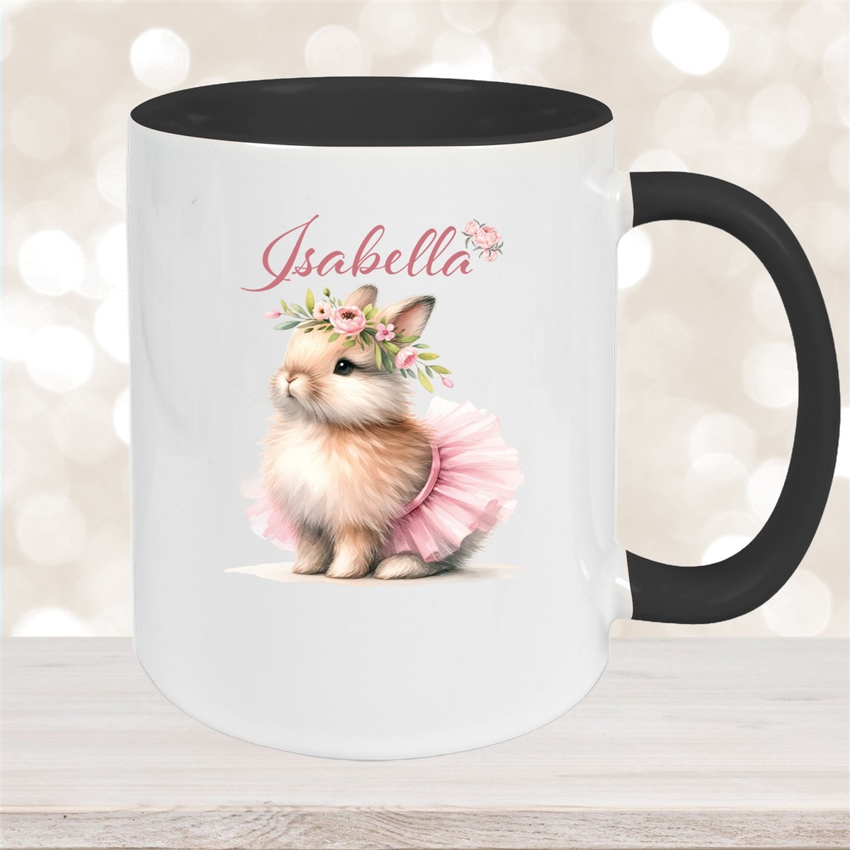 Tasse Ostern - Hase #9 Wunschnamen Keramik personalisiert Schwarz