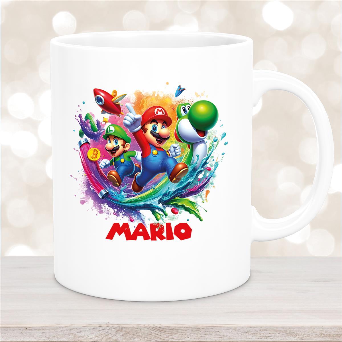 Tasse Wunschname Super-Mario #2 Keramik Kinderbecher personalisiert Weiß