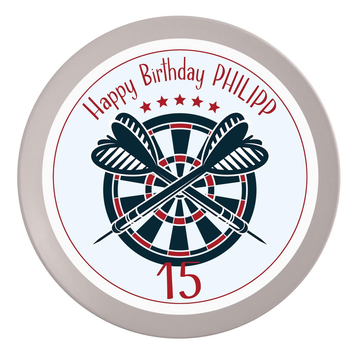 Tortenaufleger Geburtstag Dart 1 Name & Zahl (20cm) Fondant Papier