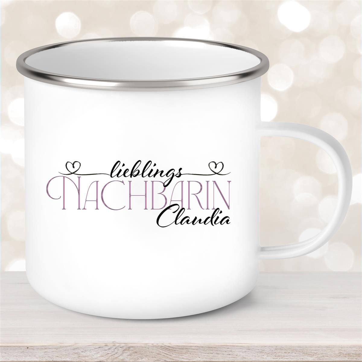 Tasse Wunschname Lieblings-Nachbarin #1 Emaille personalisiert