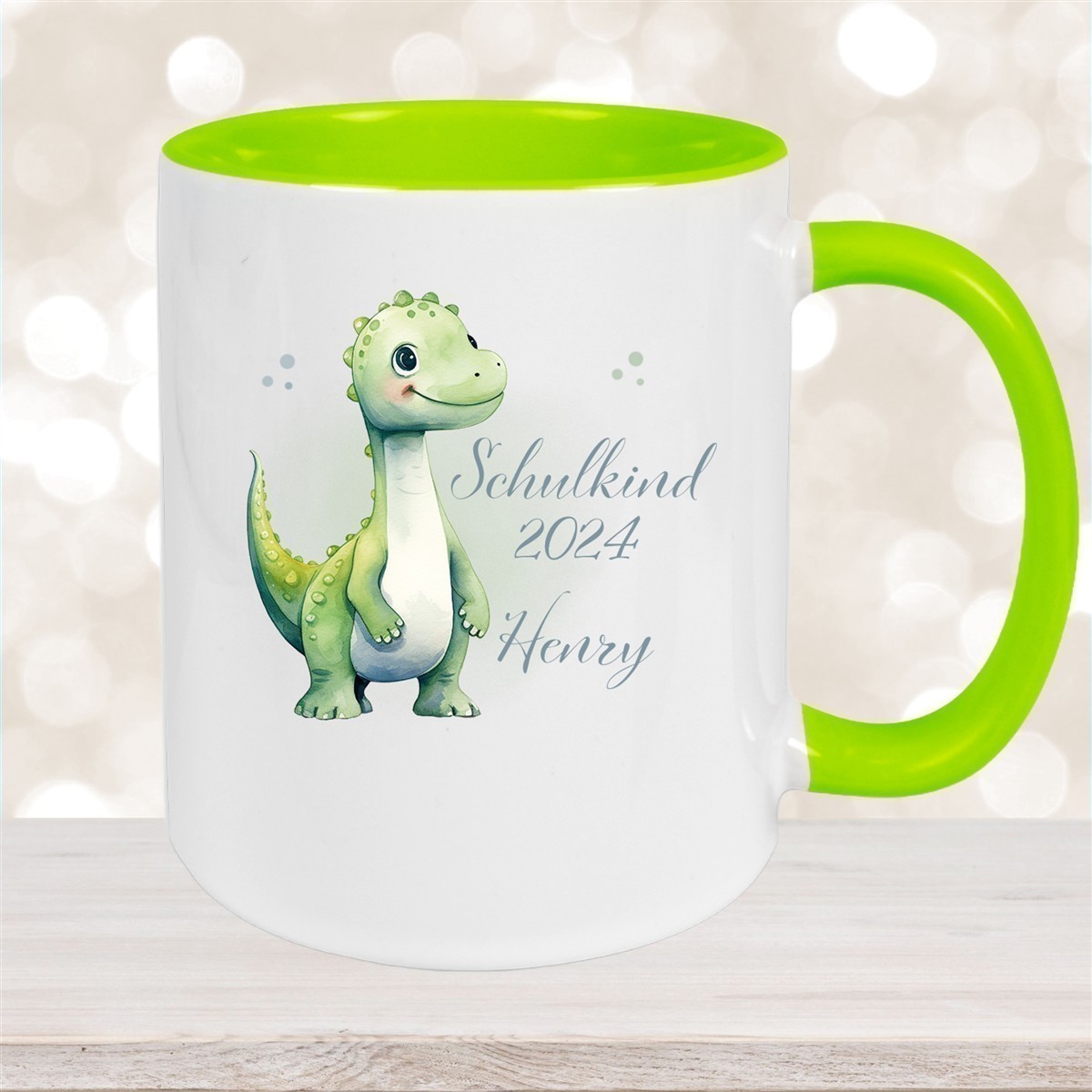 Tasse Schulkind #4 Wunschname Dino#1 Keramik Kinderbecher Personalisiert versch. Farben