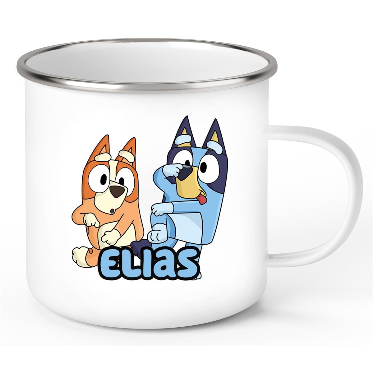 Tasse Bluey 3 Wunschname Emaille Kinderbecher personalisiert