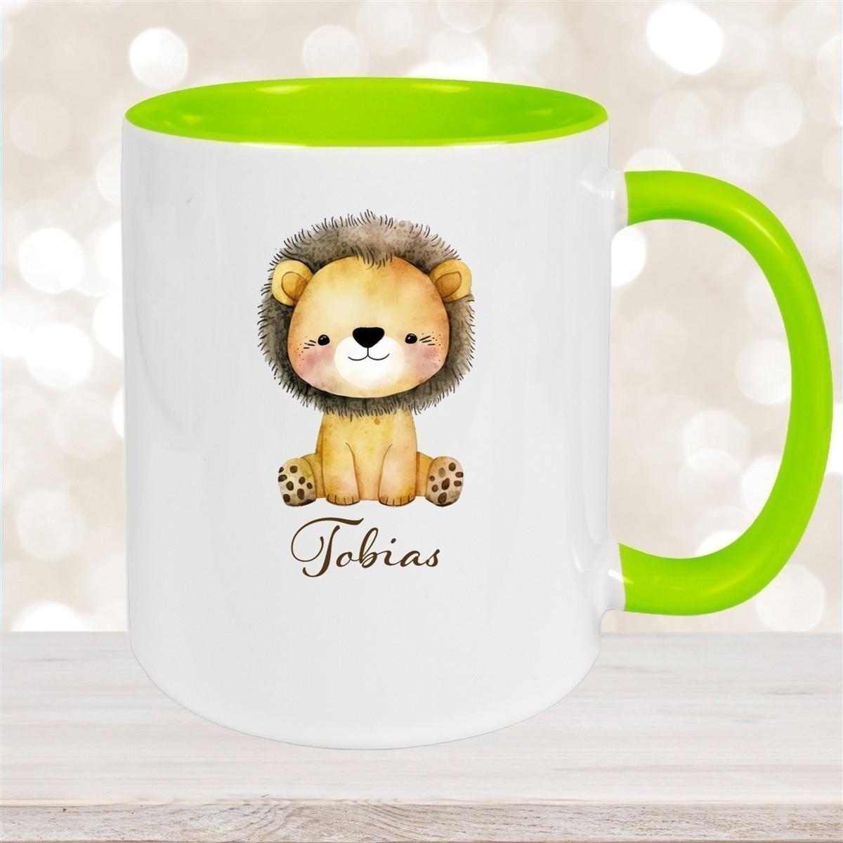 Tasse Wunschname Löwe 1 Keramik Kinderbecher versch. Farben
