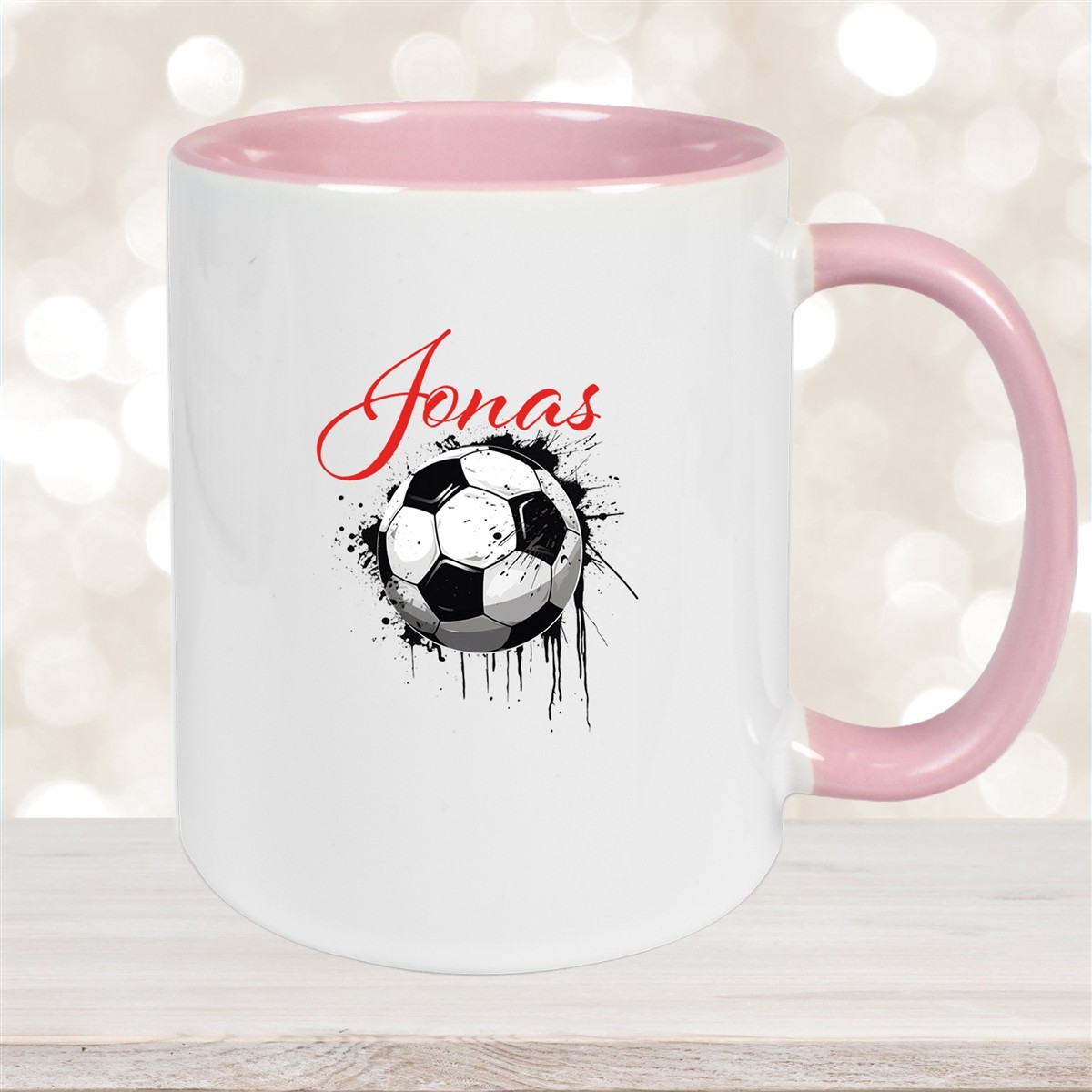 Tasse Wunschname Fußball #19 Personalisiert Keramik Kinderbecher Altrosa