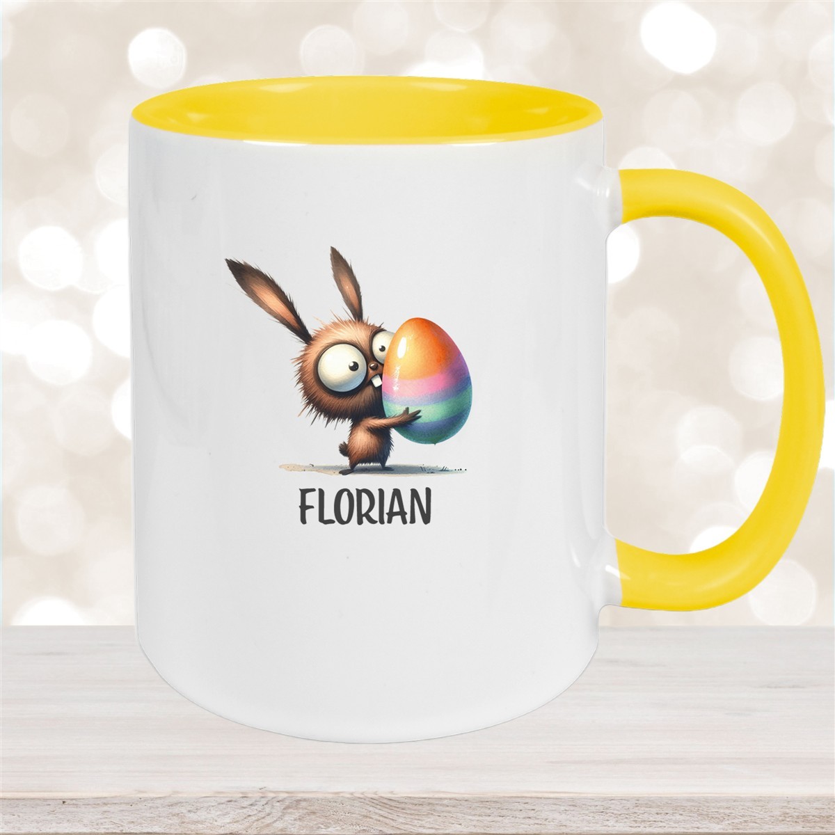 Tasse Ostern - Hase #6 Wunschnamen Keramik personalisiert Gelb