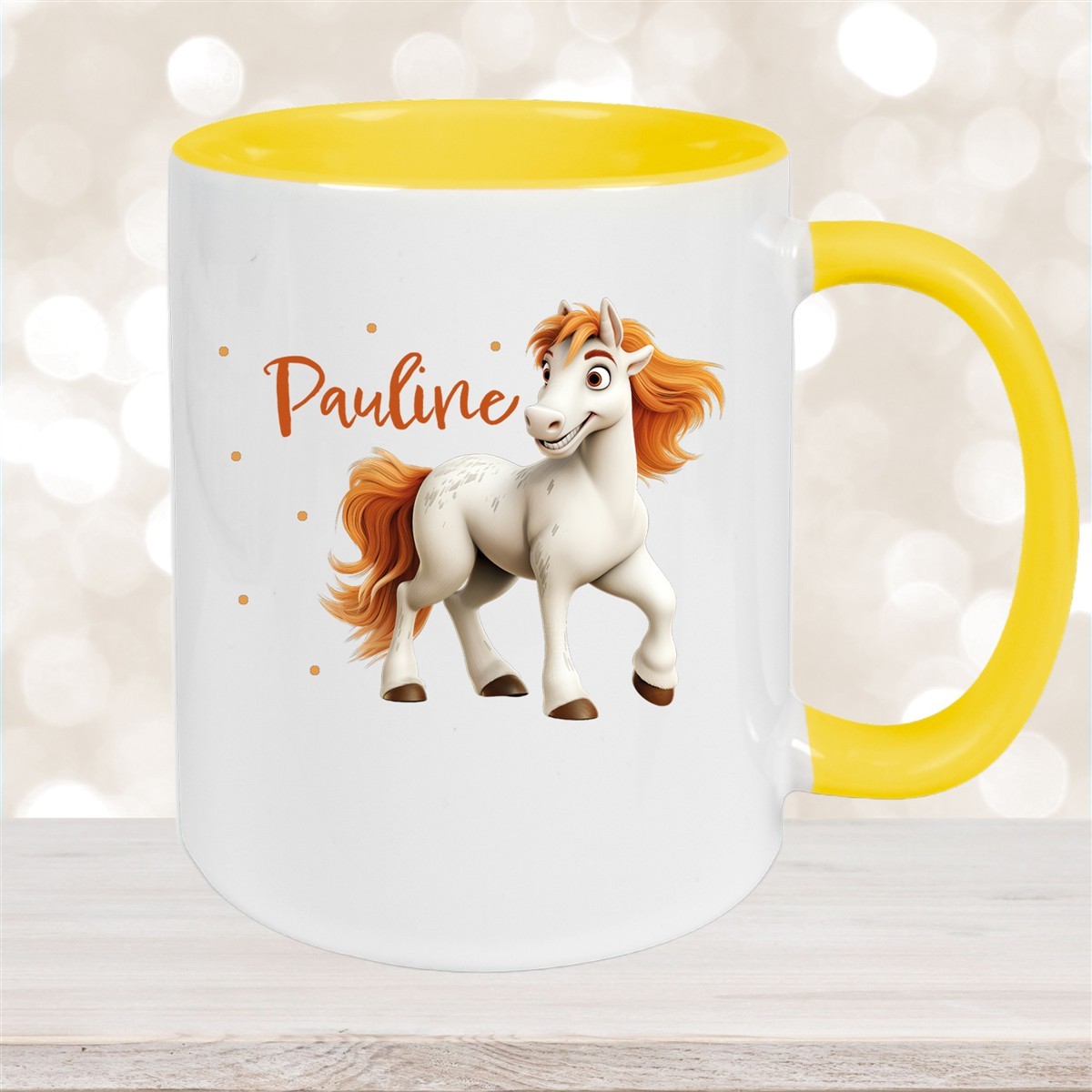Tasse Pferd #1 Wunschname Keramik Kinderbecher personalisiert Gelb