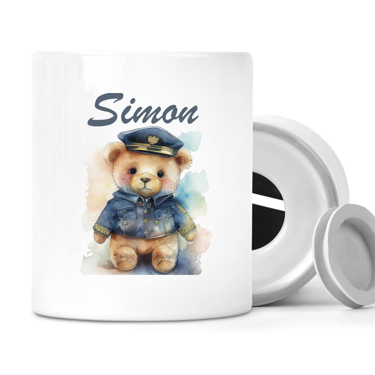 Spardose mit Wunschname Polizei Teddy 1 personalisiert