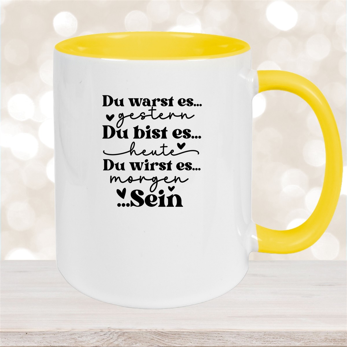 Tasse Spruch "Du bist es" Valentinstag #12 Keramik versch. Farben Gelb