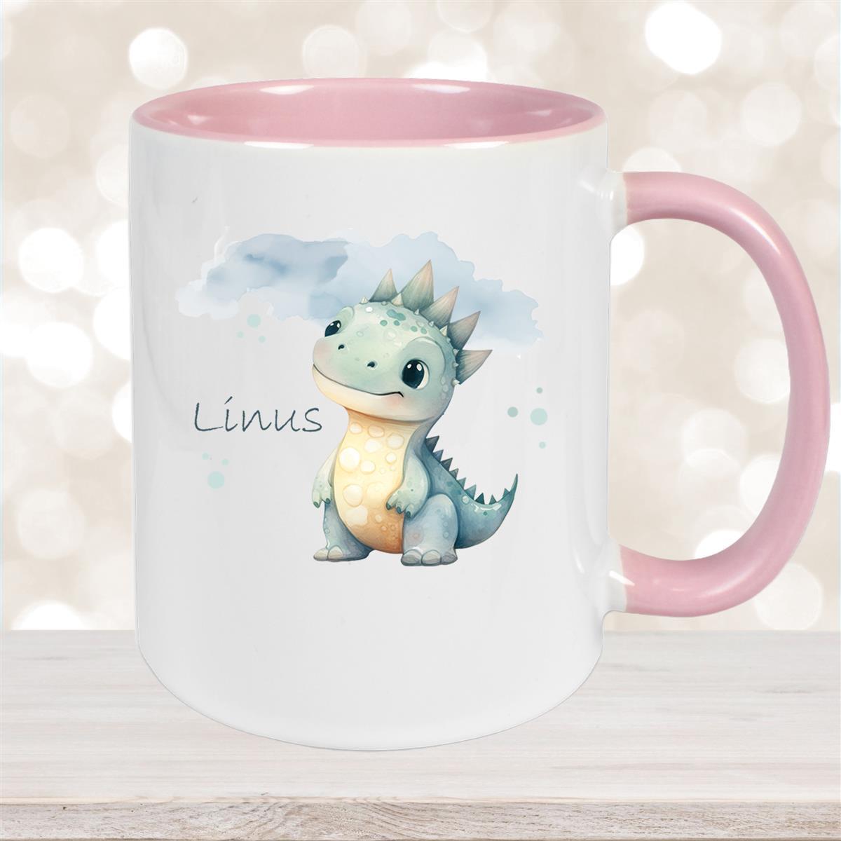 Tasse Dino #15 Wunschname Keramik Kinderbecher Personalisiert Altrosa