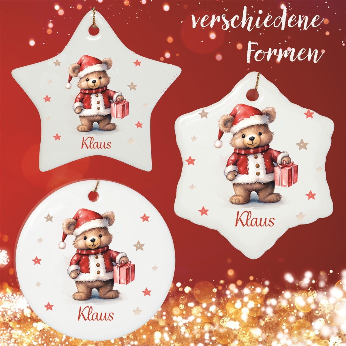 Christbaumanhänger Weihnachten Teddy Sterne #1 Ornament Christbaumschmuck Stern
