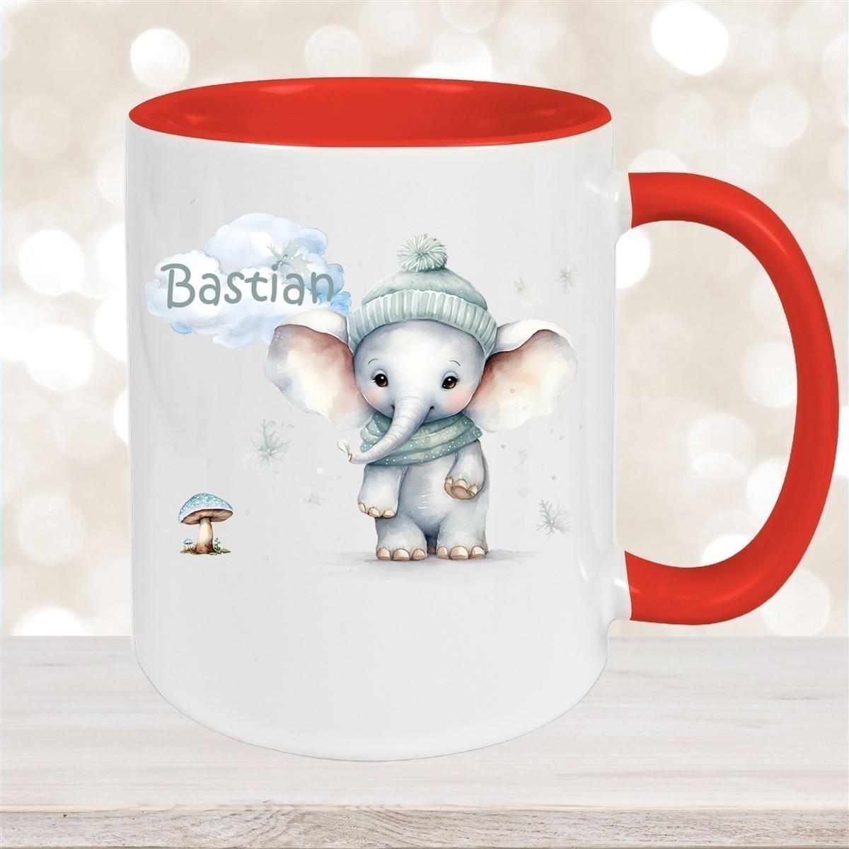 Tasse Wunschname Weihnachten Elefant 1 Keramik Kinderbecher versch. Farben