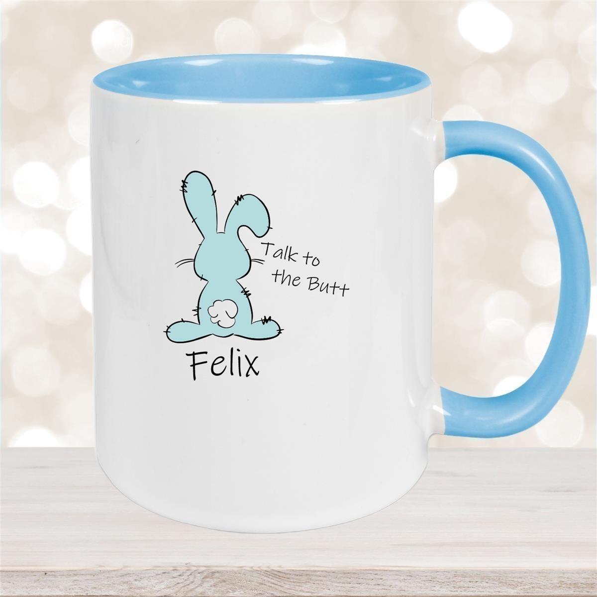 Tasse Ostern - Hase Talk to the Butt 2 Wunschnamen Keramik personalisiert versch. Farben