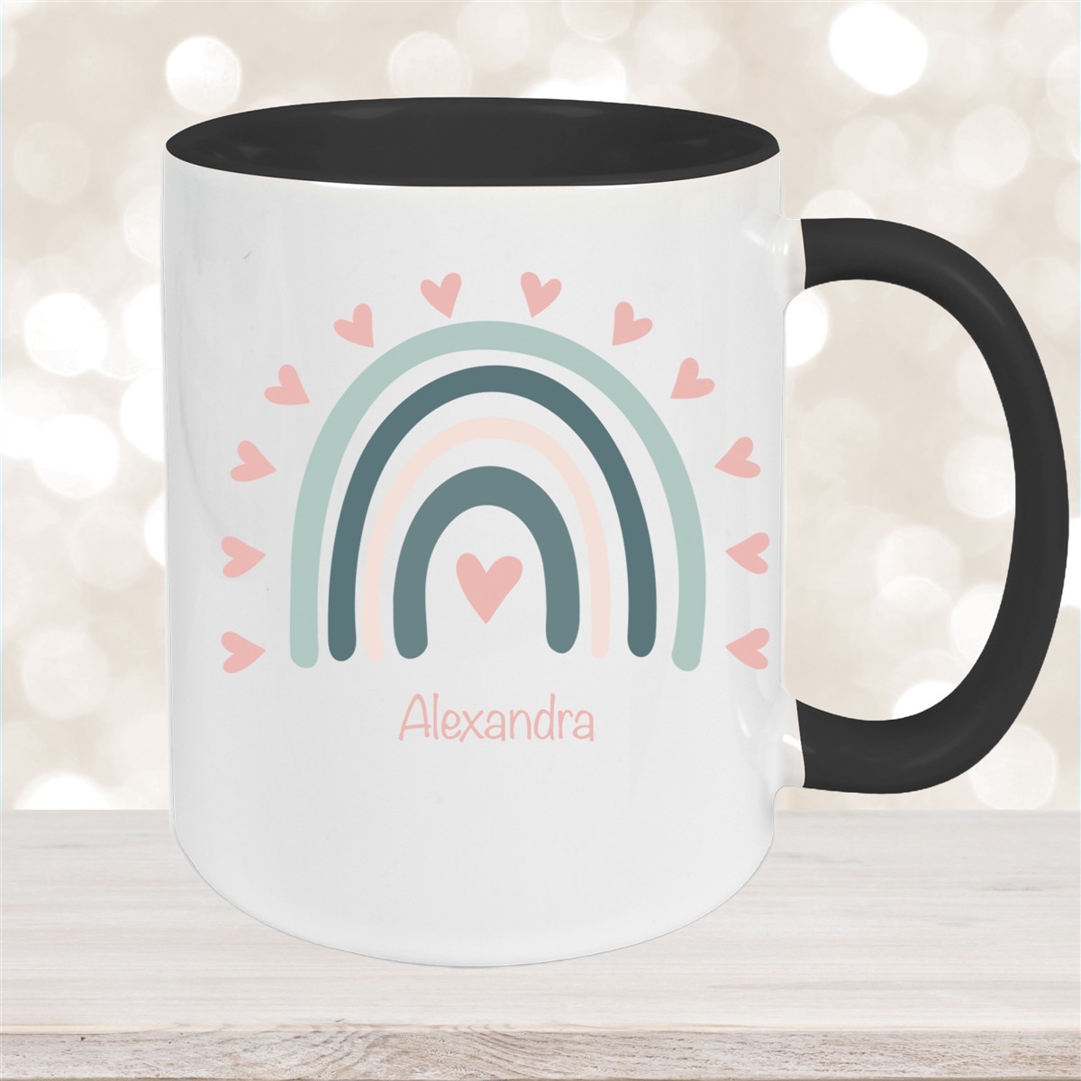 Tasse Wunschname Regenbogen #4 Keramik Kinderbecher Schwarz
