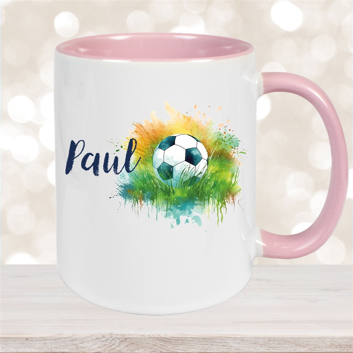 Tasse Fußball #5 Wunschname Keramik Kinderbecher personalisiert Altrosa