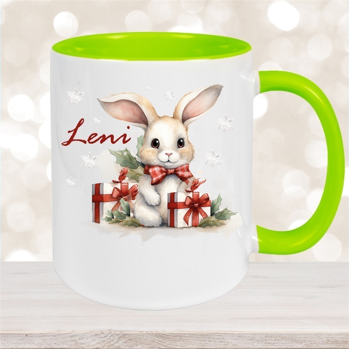 Tasse Wunschname Weihnachten Hase Sterne Keramik Kinderbecher versch. Farben