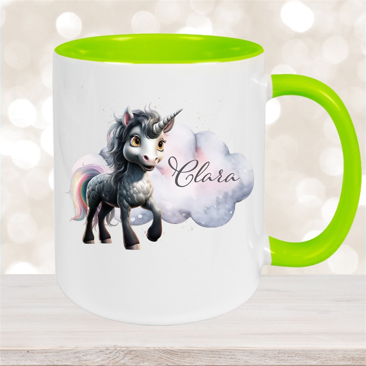 Tasse Einhorn #7 Wunschname Keramik Kinderbecher personalisiert Grün
