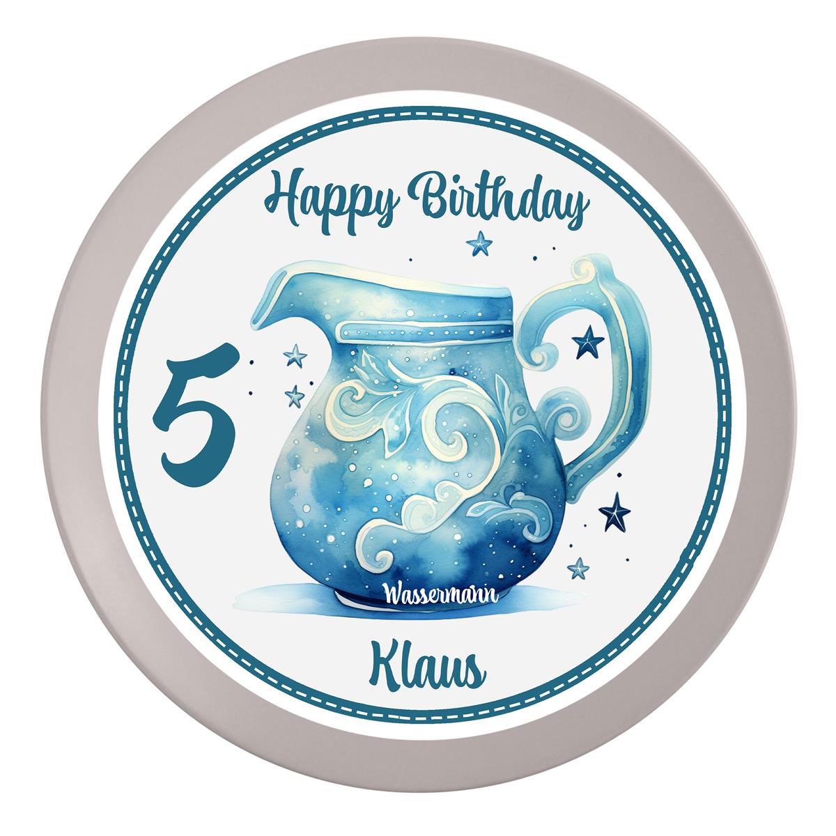 Tortenaufleger Geburtstag Sternzeichen Wassermann #1 Name & Zahl (20cm) Fondant Papier