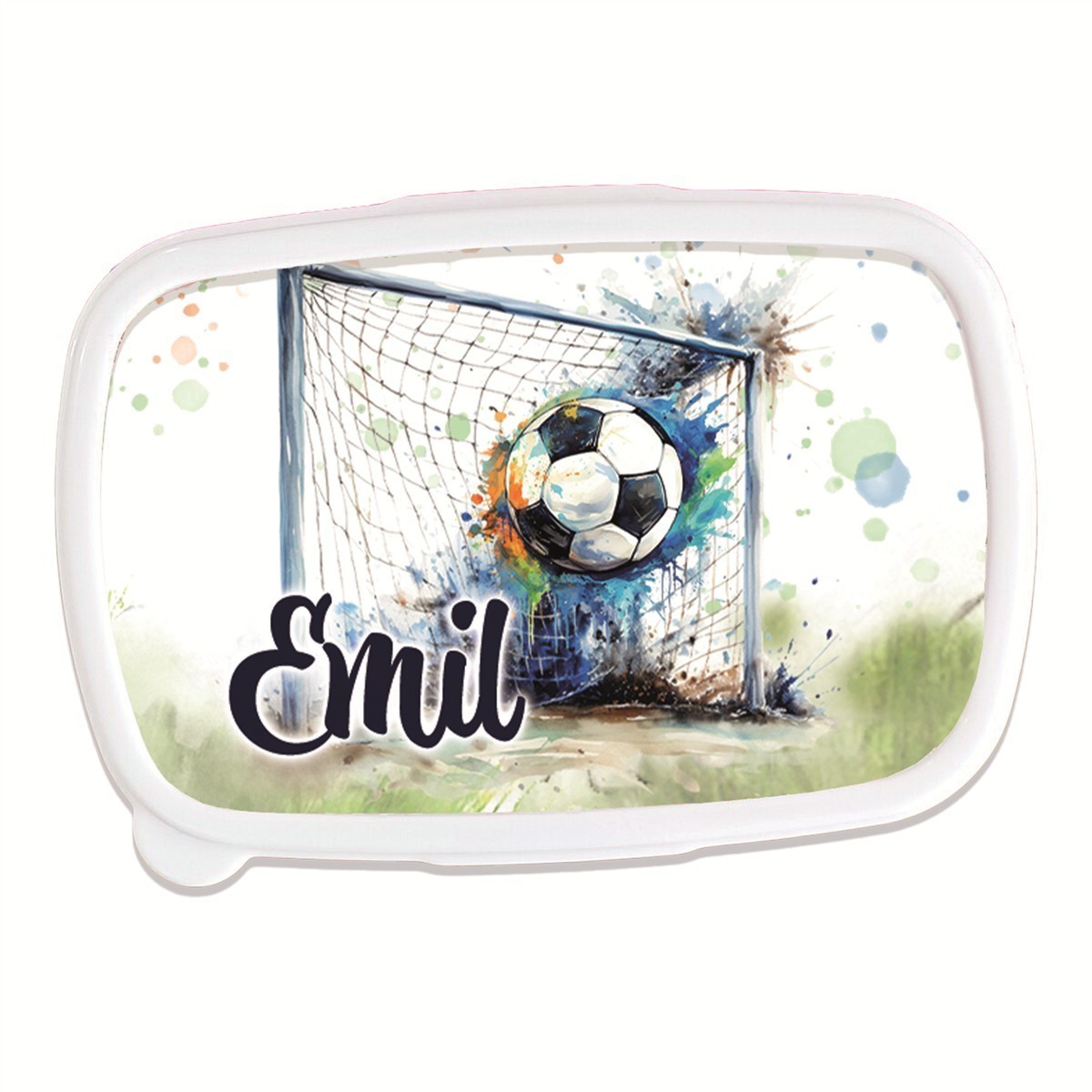 Brotdose mit Namen Fußball #09 – Personalisierte Lunchbox für Schule & Kindergarten versch. Farben