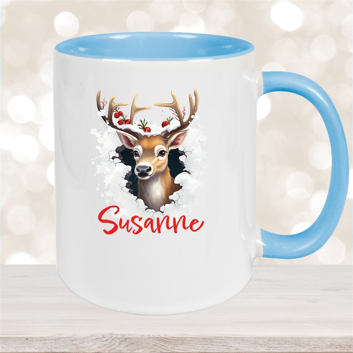 Tasse Wunschname Christmas Rentier #2 Keramik Kinderbecher versch. Farben